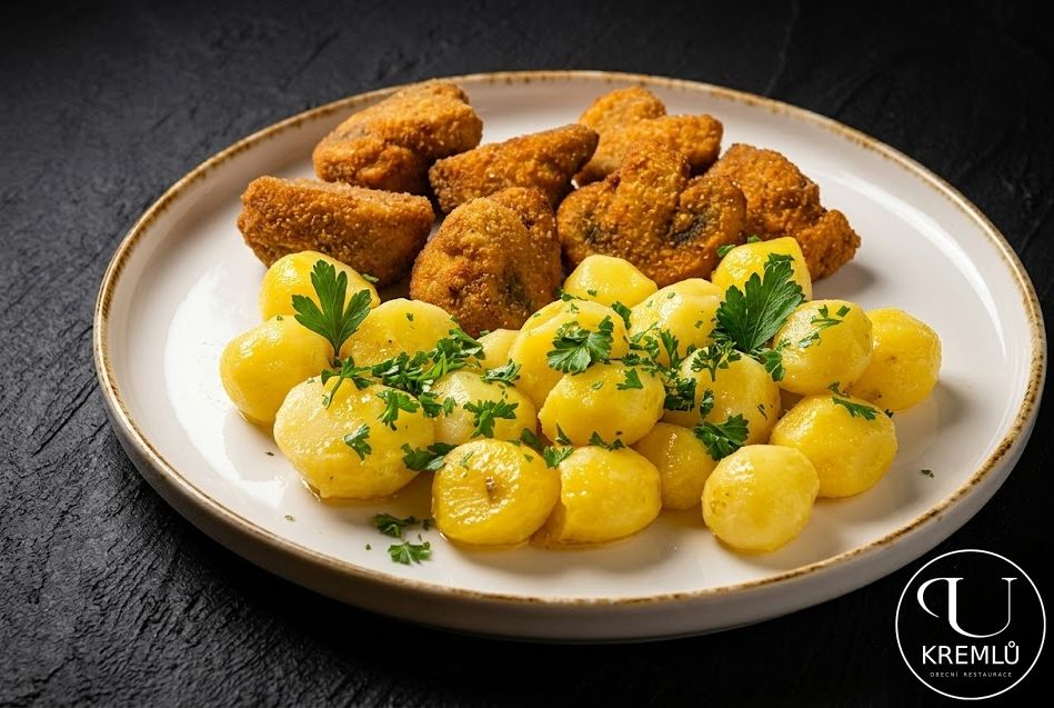 150g Smažené žampiony, lahůdkové brambory